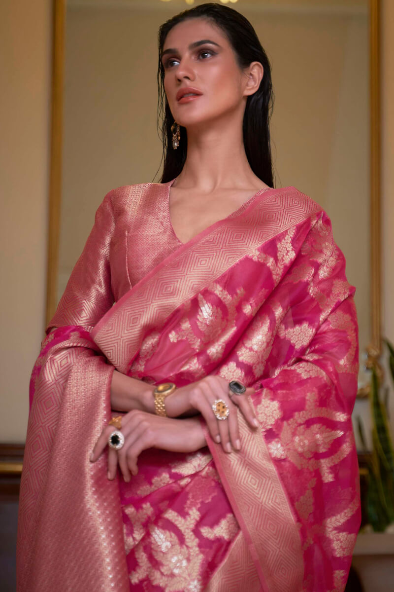 Bashful Pink Organza Silk Saree