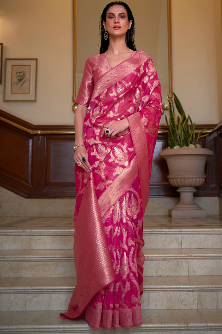 Bashful Pink Organza Silk Saree