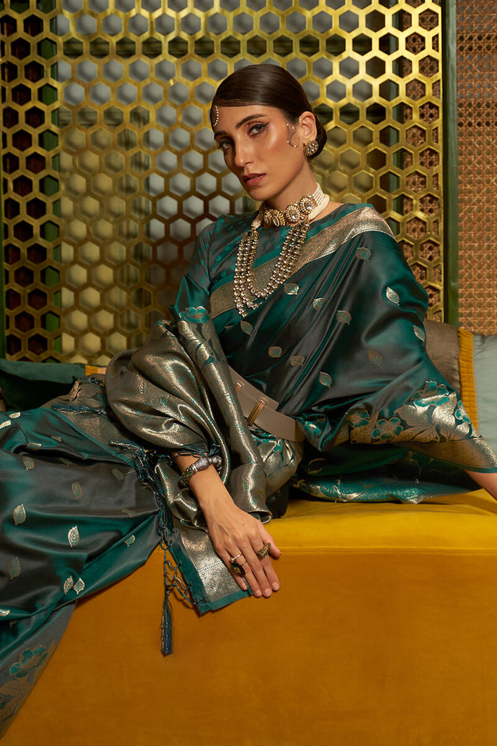 Bottle Green Satin Silk Saree