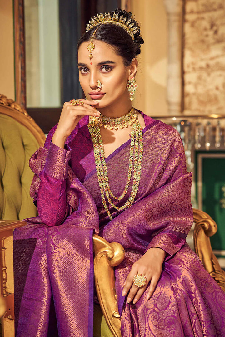 Byzantium Purple Woven Kanjivaram Silk Saree