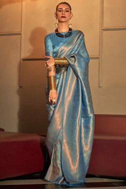Carolina Blue Kanjivaram Silk Saree