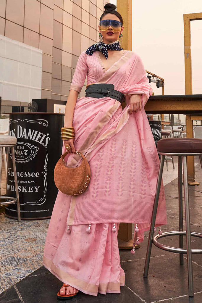 Cavern Pink Linen Cotton Silk Saree