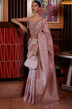 Cavern Pink Zari Woven Banarasi Silk Saree