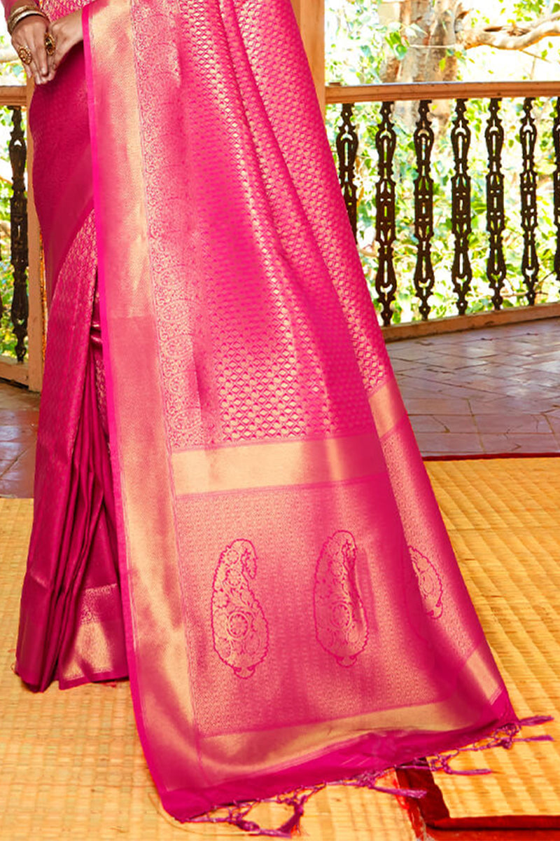 Cerise Pink Kanjivaram Silk Saree