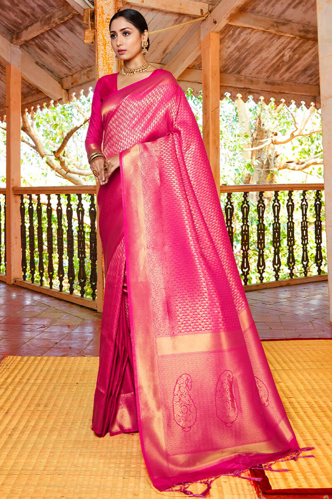 Cerise Pink Kanjivaram Silk Saree