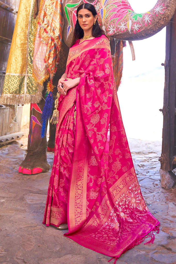 Cherry Pink Banarasi Silk Saree With Sequence Work