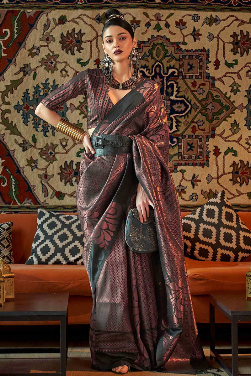 Cinder Black Copper Zari Woven Kanjivaram Silk Saree