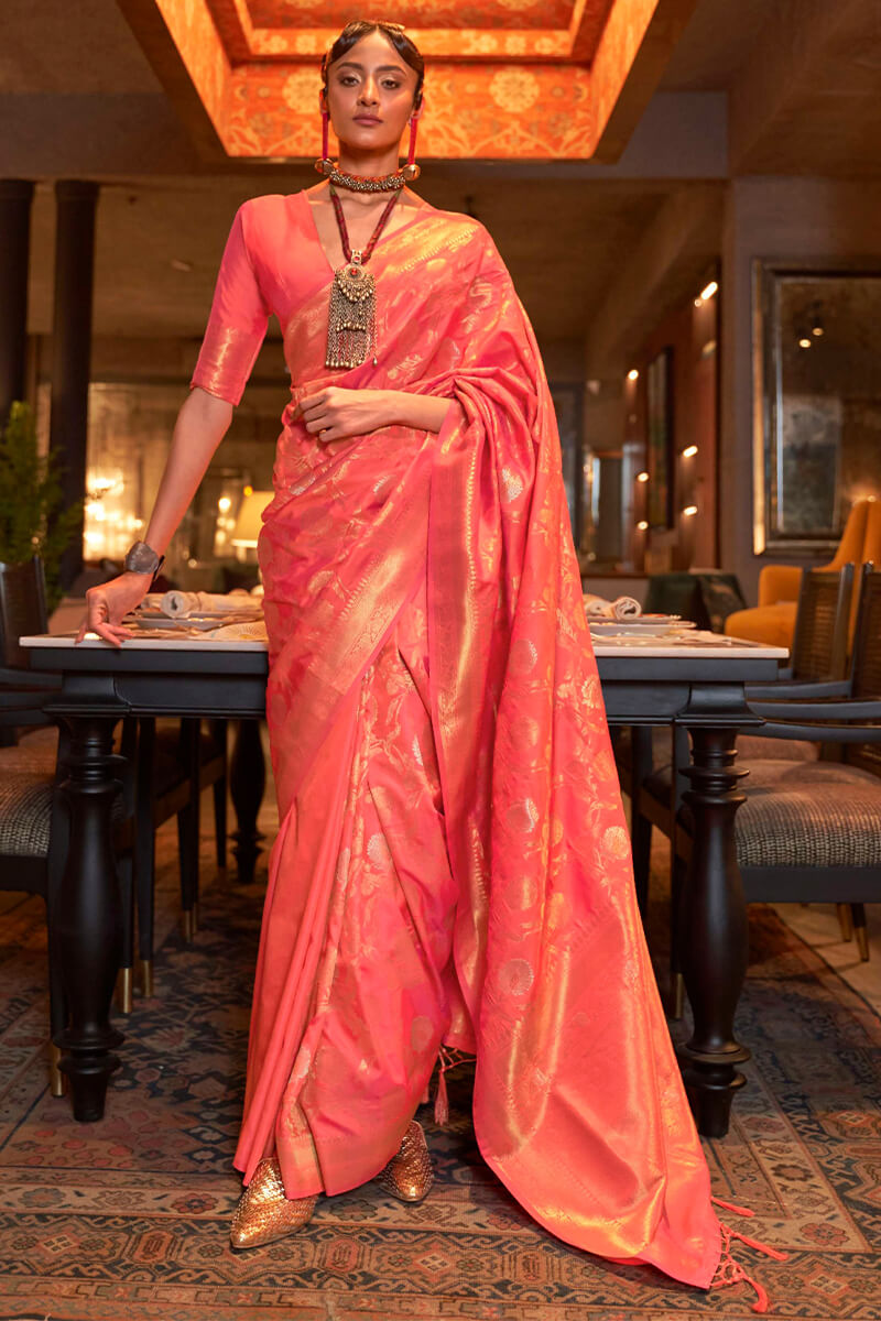 Dark Piper Pink Zari Woven Banarasi Silk Saree