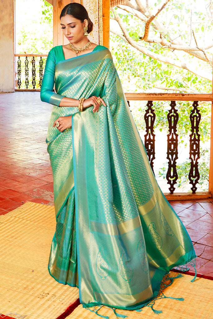 Dark Turquoise Kanjivaram Silk Saree