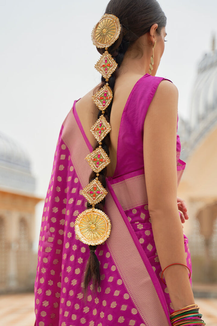 Deep Cerise Pink Zari Woven Banarasi Silk Saree