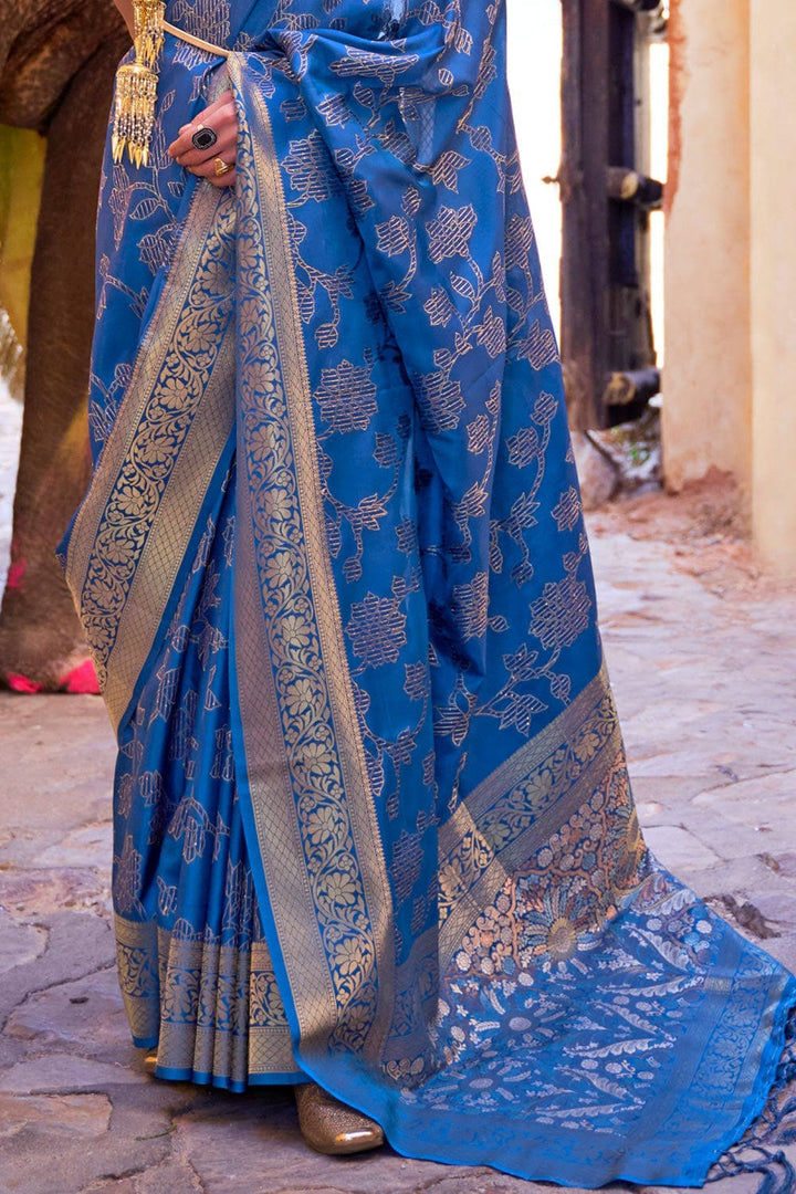 Dusk Blue Banarasi Silk Saree With Sequence Work