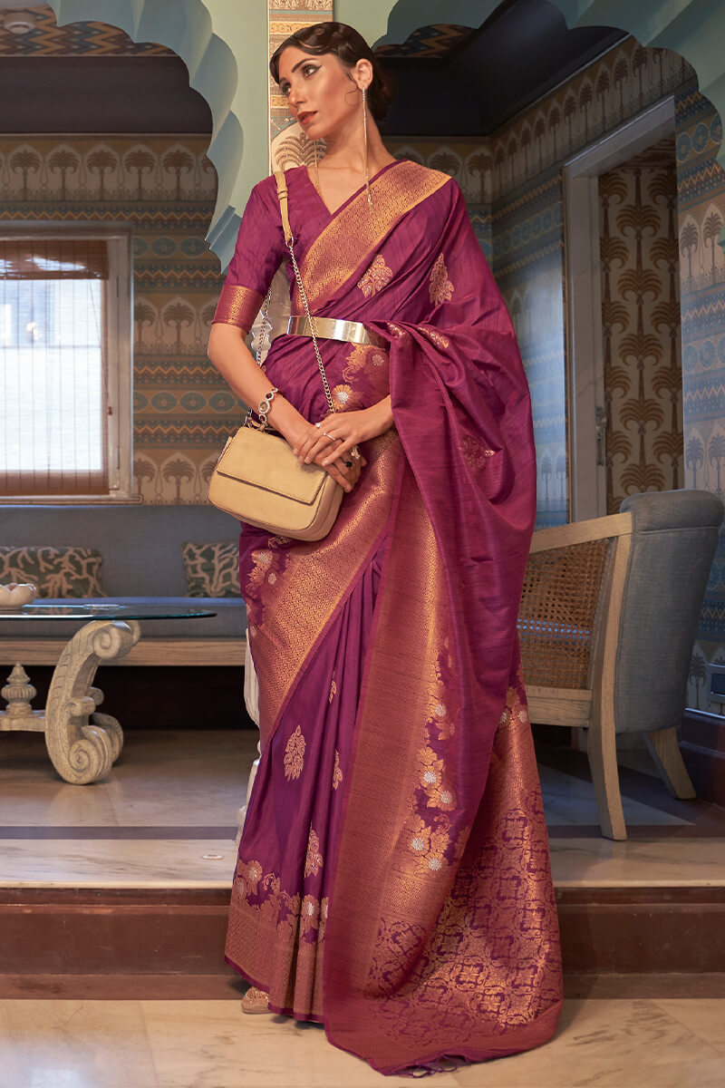 Eminence Purple Copper Zari Woven Tussar Silk Saree