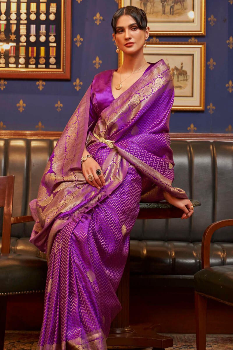 Fandango Purple Zari Woven Satin Silk Saree