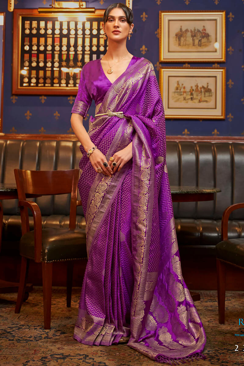 Fandango Purple Zari Woven Satin Silk Saree