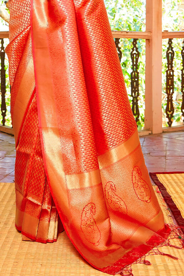 Ferrari Red Kanjivaram Silk Saree