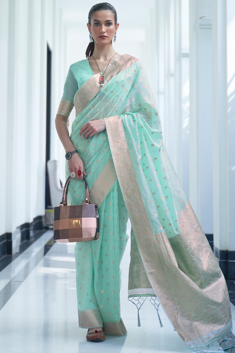 Glacier Blue Cotton Silk Saree