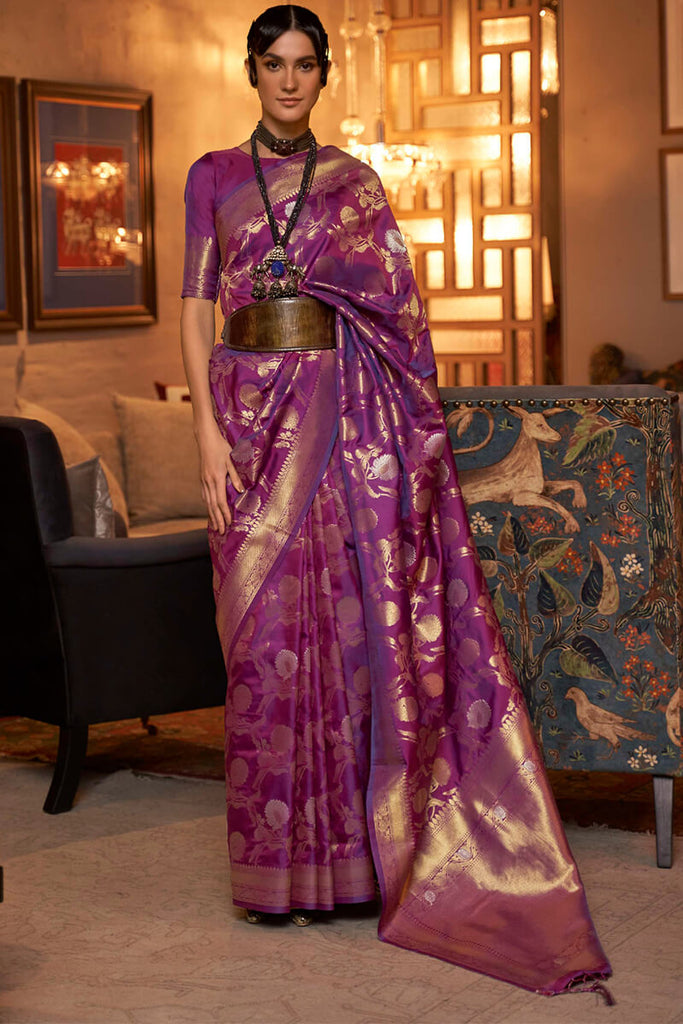 Grape Purple Zari Woven Banarasi Silk Saree