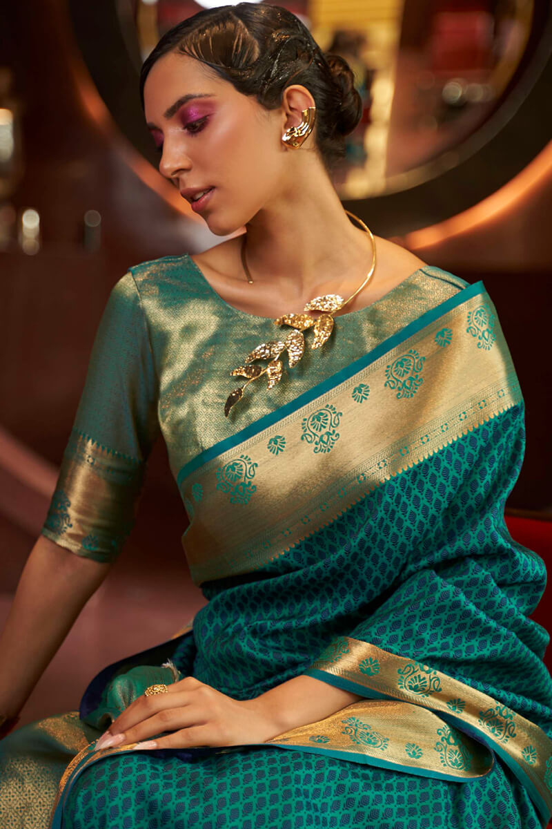 Green Blue Banarasi Silk Saree