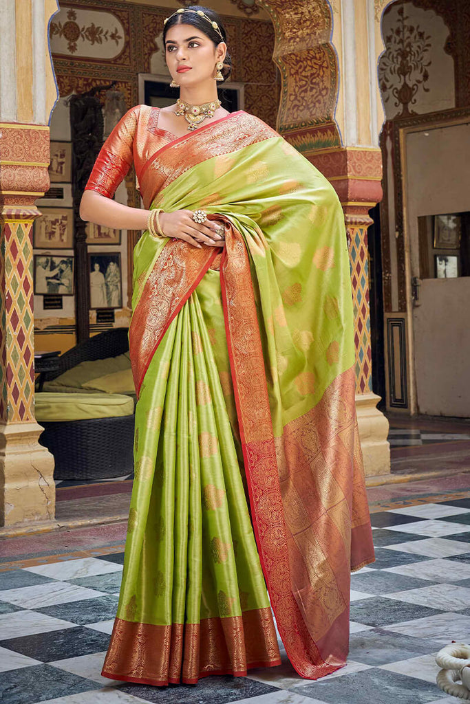 Icky Green Banarasi Silk Saree