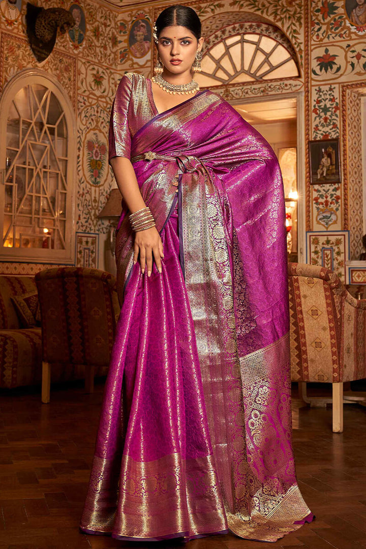 Jazzberry Purple Zari Woven Kanjivaram Silk Saree