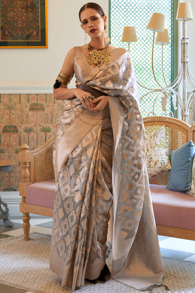Kalki Koechlin in Dove Grey Tissue silk Saree