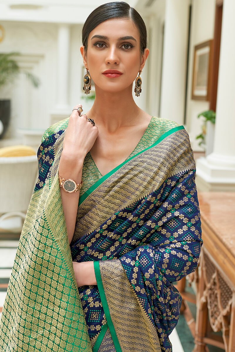 Lapis Blue Patola Silk Saree