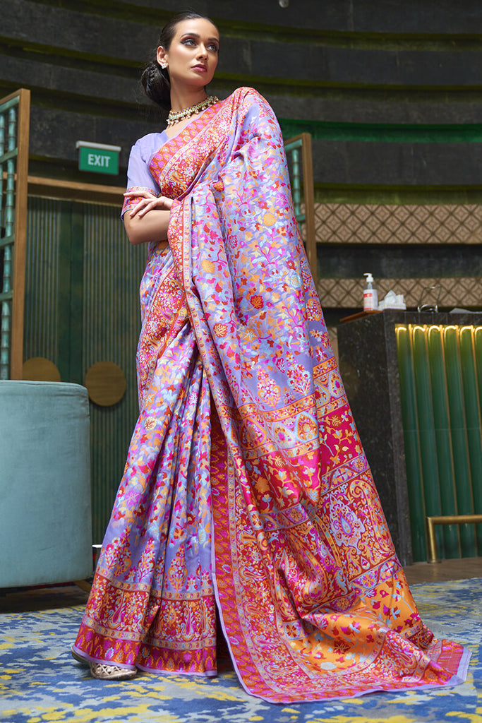 Lavender Kashmiri Modal Pashmina Silk Saree