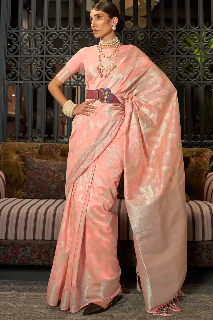 Light Peach Banarasi Silk Saree