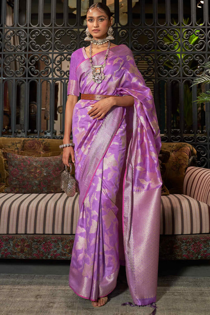 Lilac Purple Banarasi Silk Saree