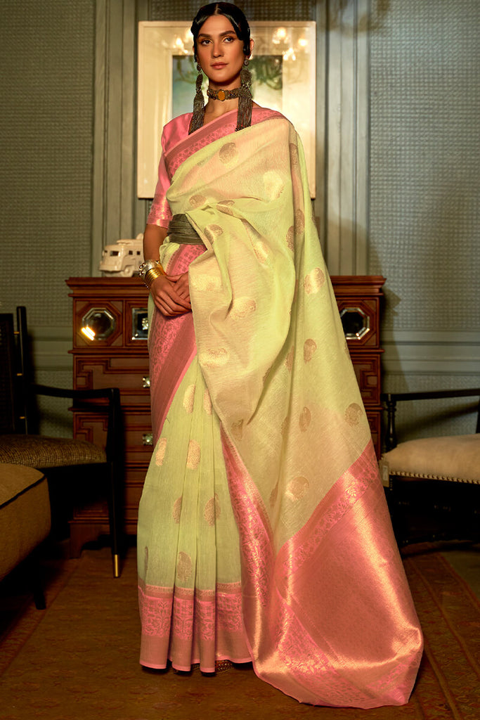 Marigold Yellow Linen Silk Saree