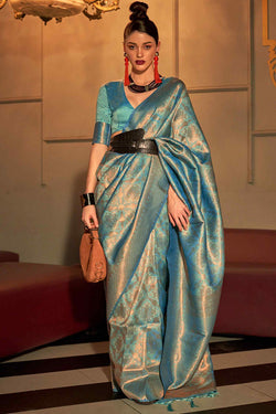 Metallic Blue Kanjivaram Silk Saree