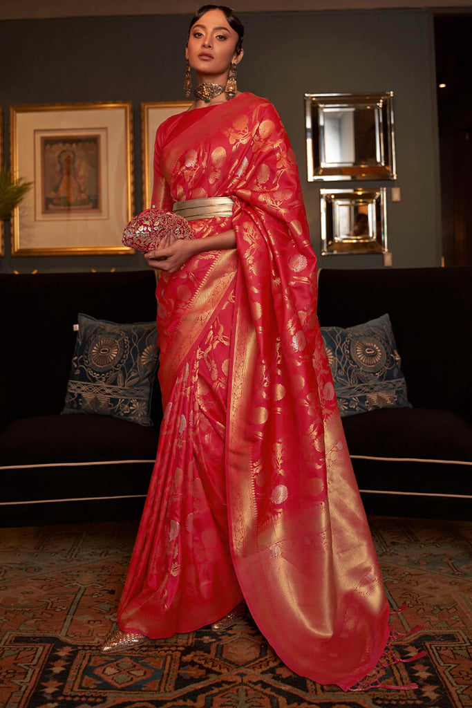 Mexican Red Zari Woven Banarasi Silk Saree