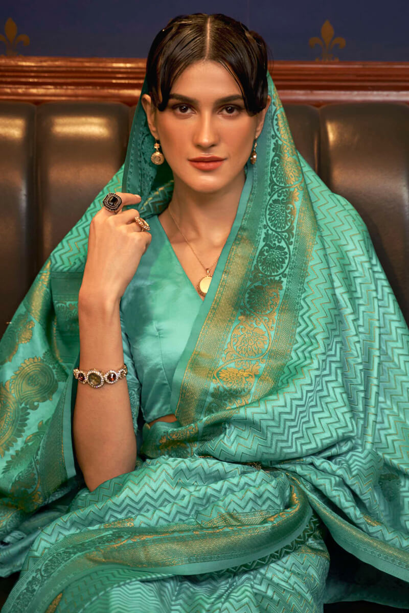 Mineral Green Zari Woven Satin Silk Saree