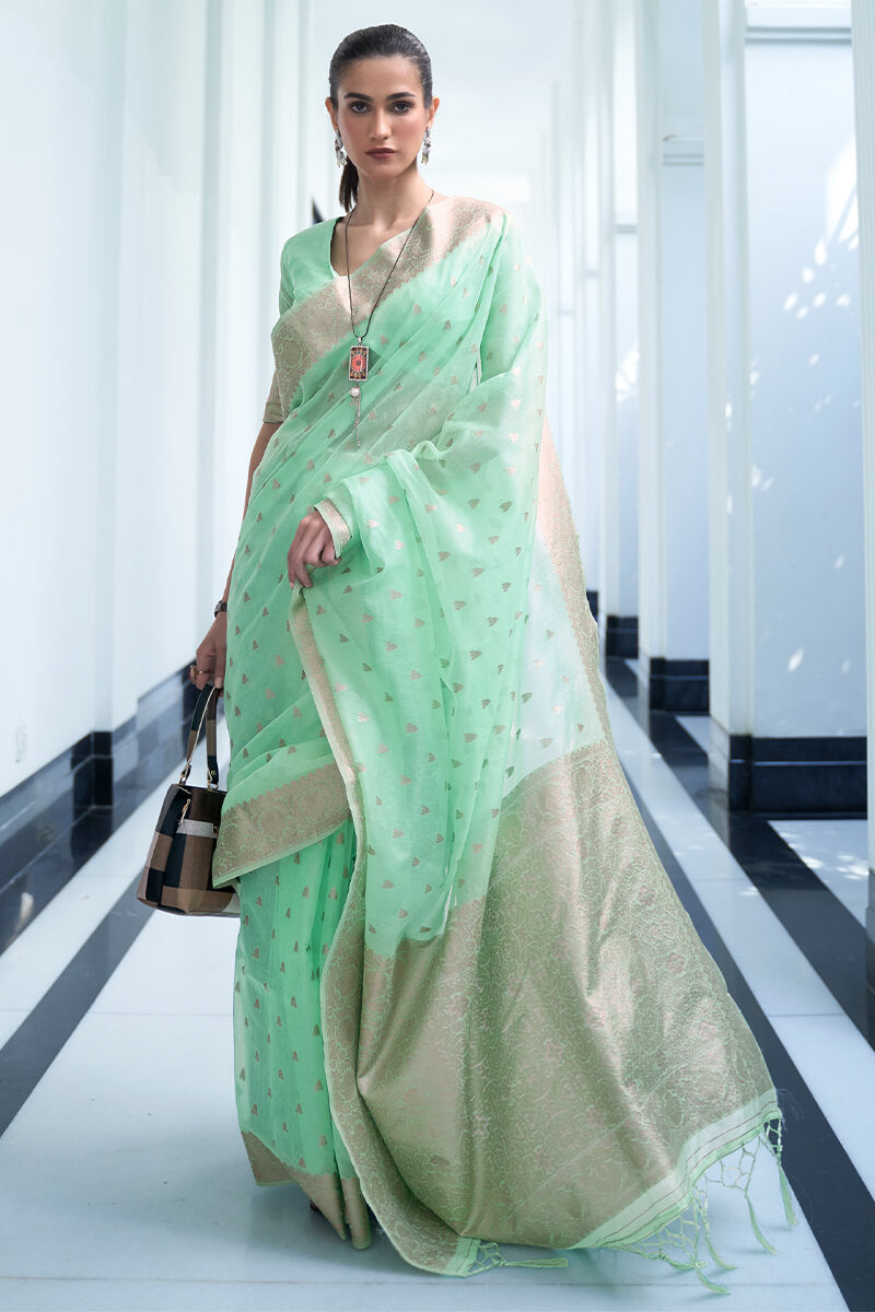 Mint Green Cotton Silk Saree