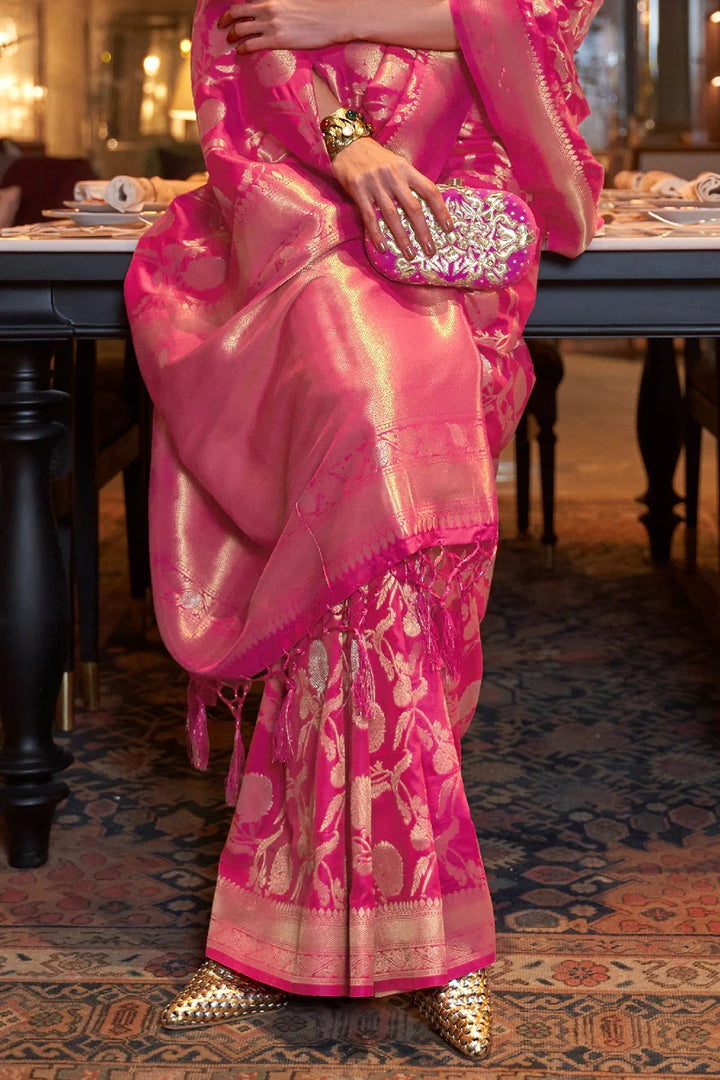 Monarch Pink Zari Woven Banarasi Silk Saree