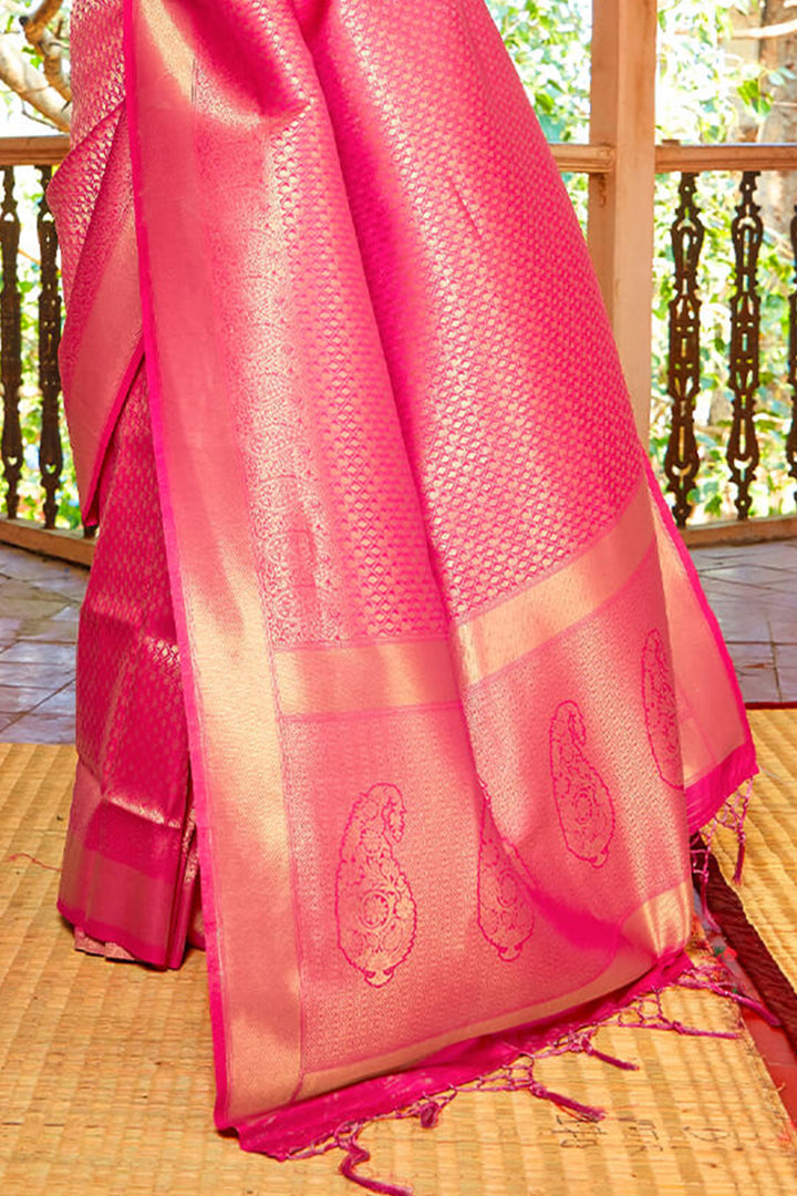 Neon Pink Kanjivaram Silk Saree