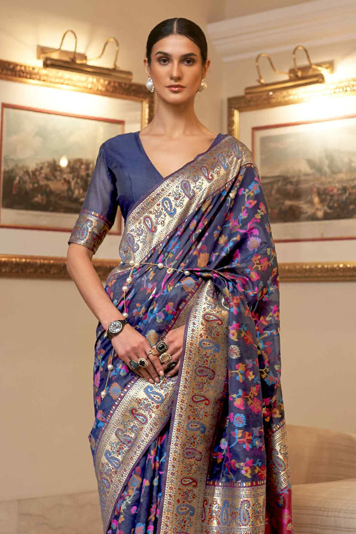 Nile Blue Pashmina Silk Saree