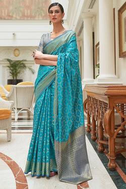 Ocean Blue Patola Silk Saree