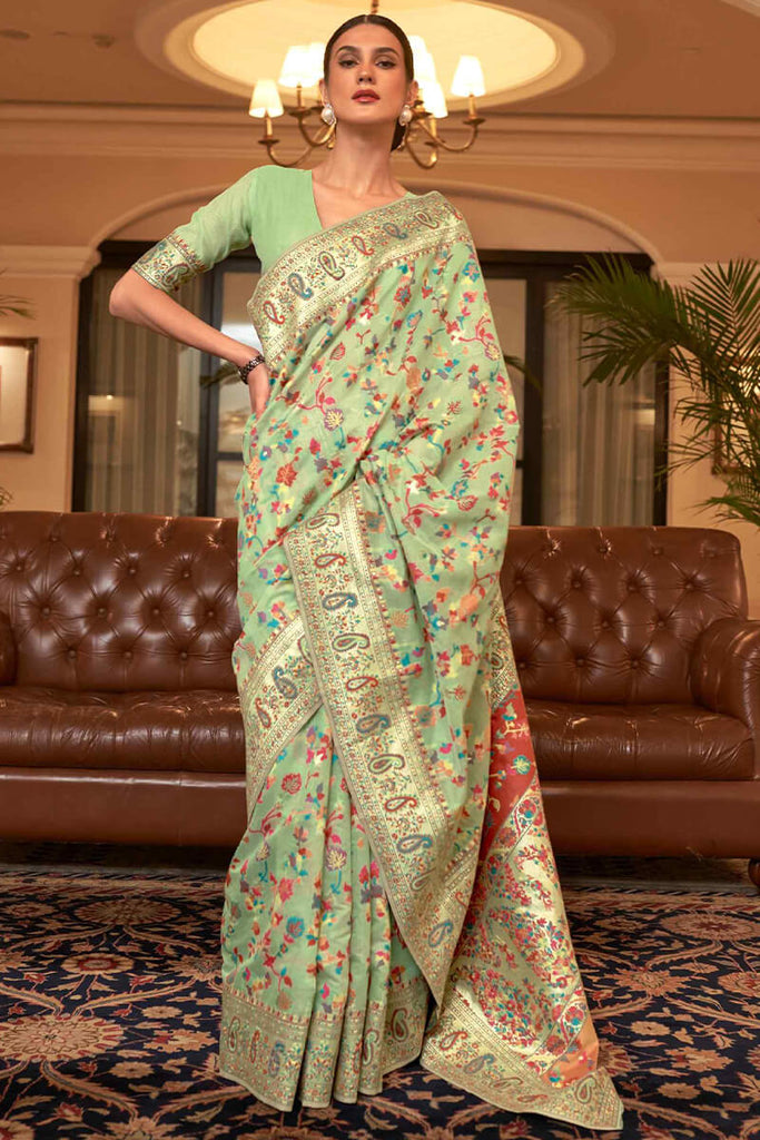 Olive green Soft cotton silk saree – Meshira