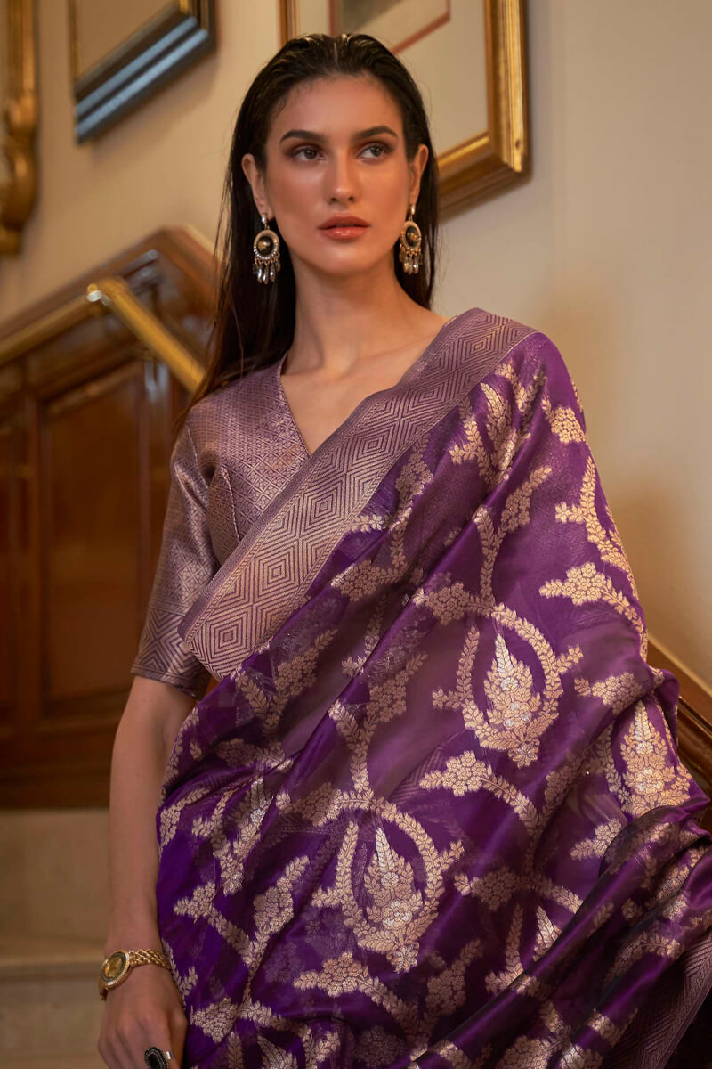 Palatinate Purple Organza Silk Saree