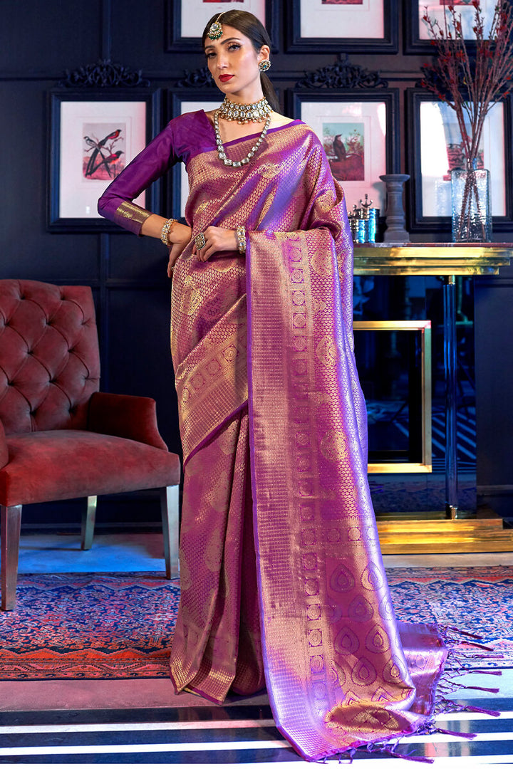 Pansy Purple Kanjivaram Silk Saree