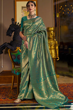 Pea Green Kanjivaram Silk Saree