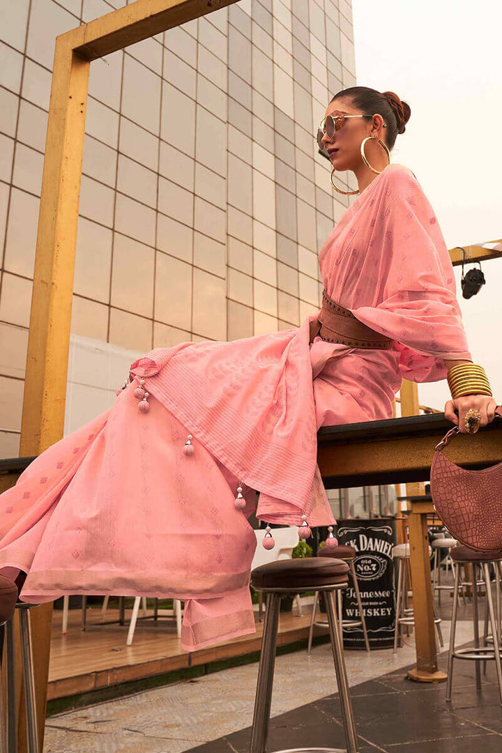 Peony Peach Linen Cotton Silk Saree