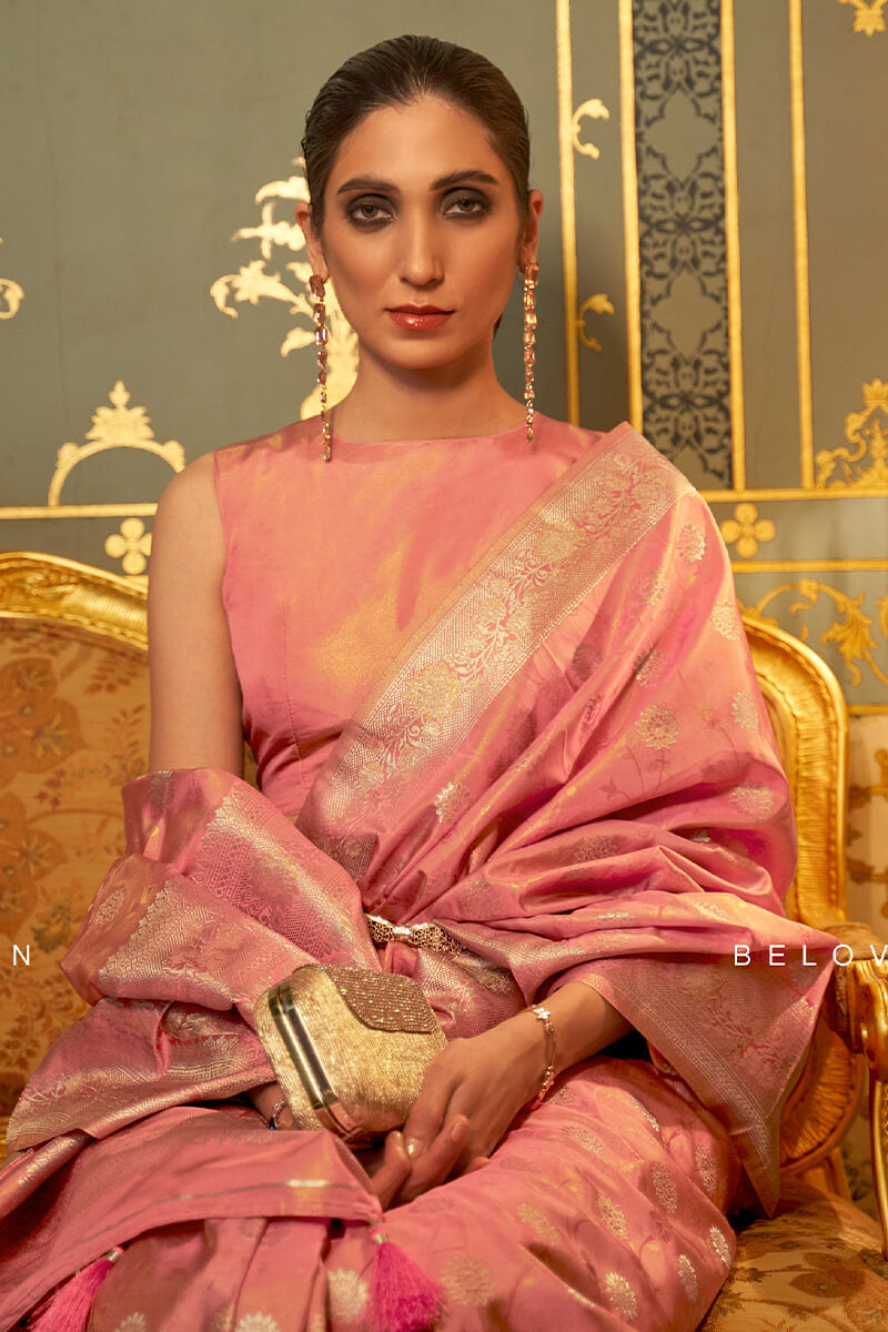Petite Pink Banarasi Silk Saree