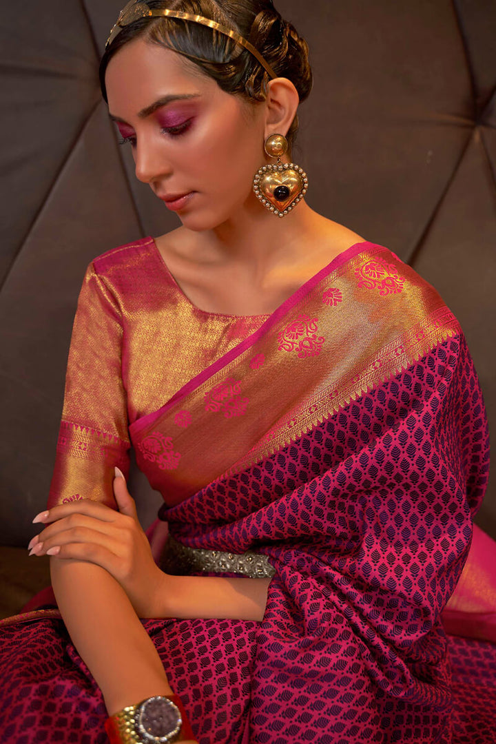 Pink Blue Banarasi Silk Saree