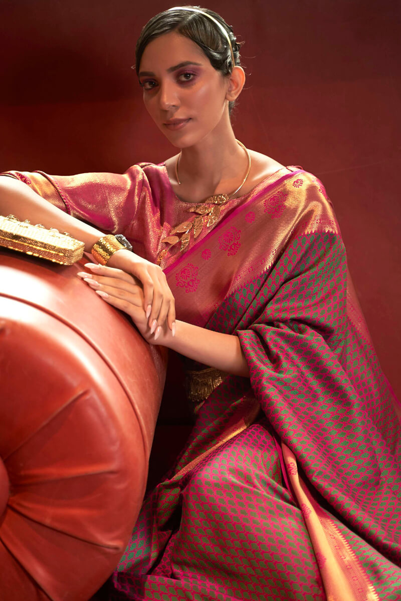 Pink Green Banarasi Silk Saree