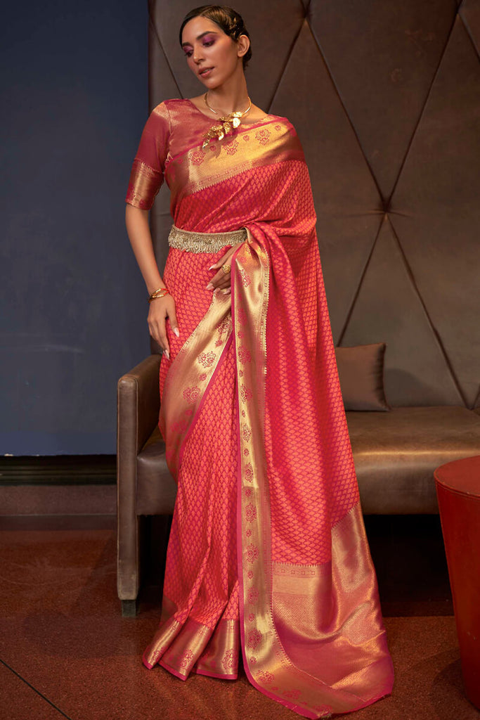 Pink Peach  Banarasi Silk Saree