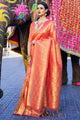 Pinkish Orange Zari Woven Kanjivaram Silk Saree