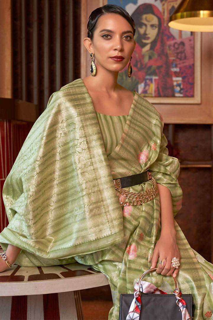 Pista Green Linen Silk Saree
