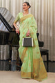 Pistachio Green Zari Woven Linen Silk Saree